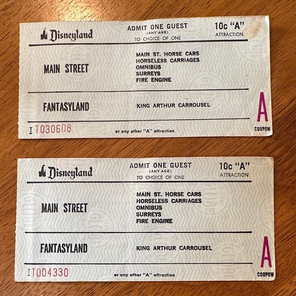 Disneyland Vintage Admission Tickets